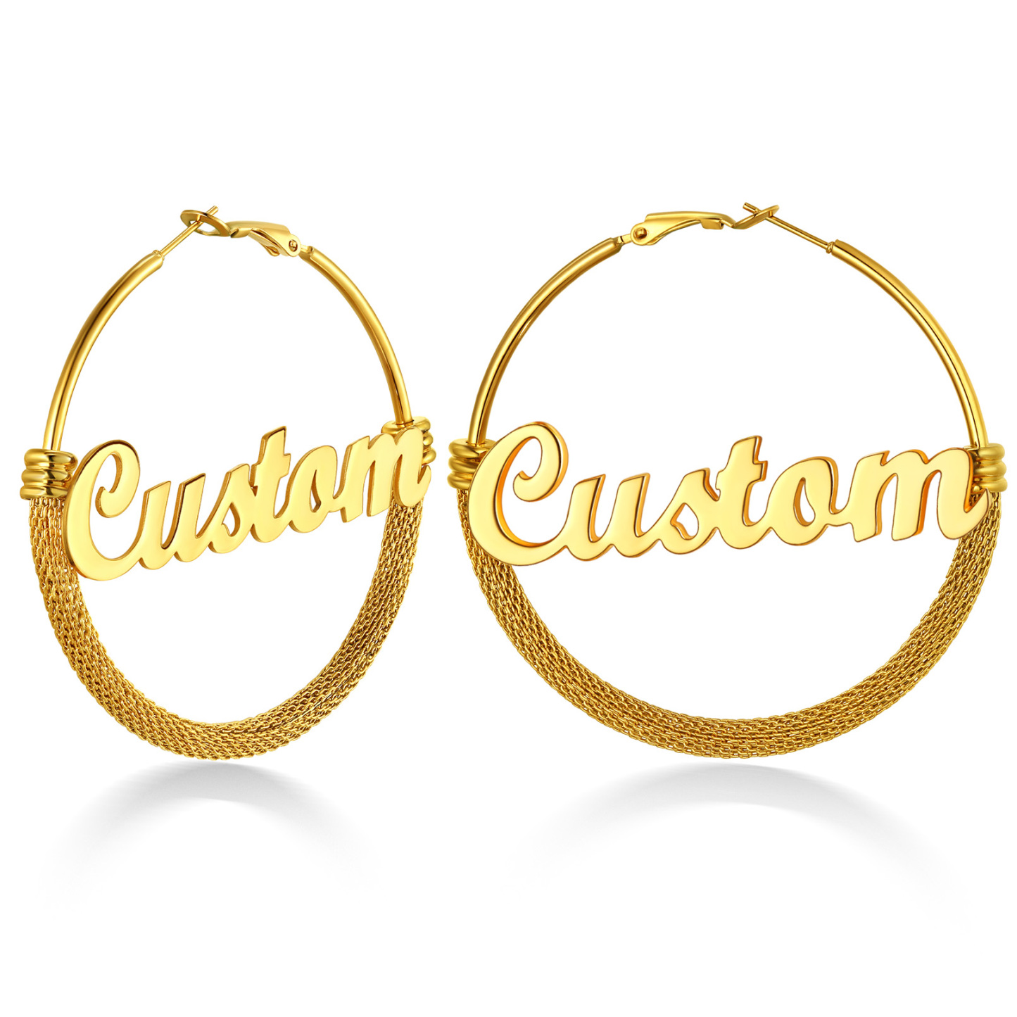 Custom Name Trendy Hoop Earrings for Women 60mm gold