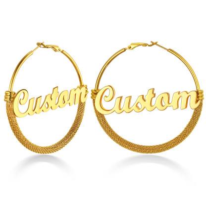 Custom Name Trendy Hoop Earrings for Women 60mm gold
