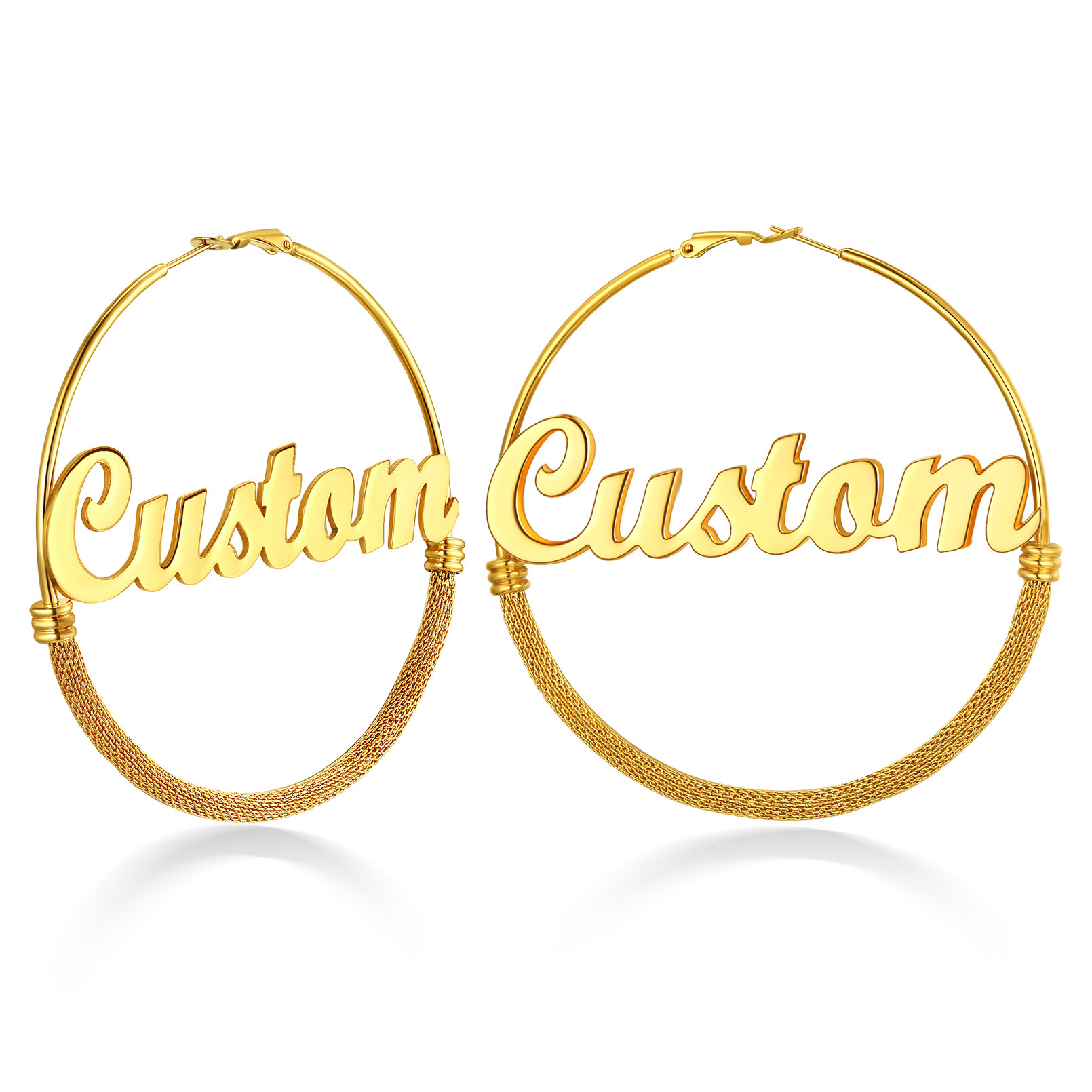 Custom Name Trendy Hoop Earrings for Women 80mm gold