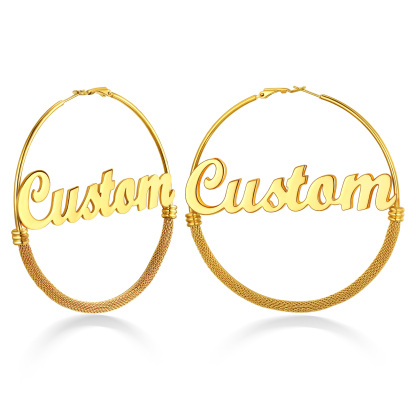 Custom Name Trendy Hoop Earrings for Women 80mm gold