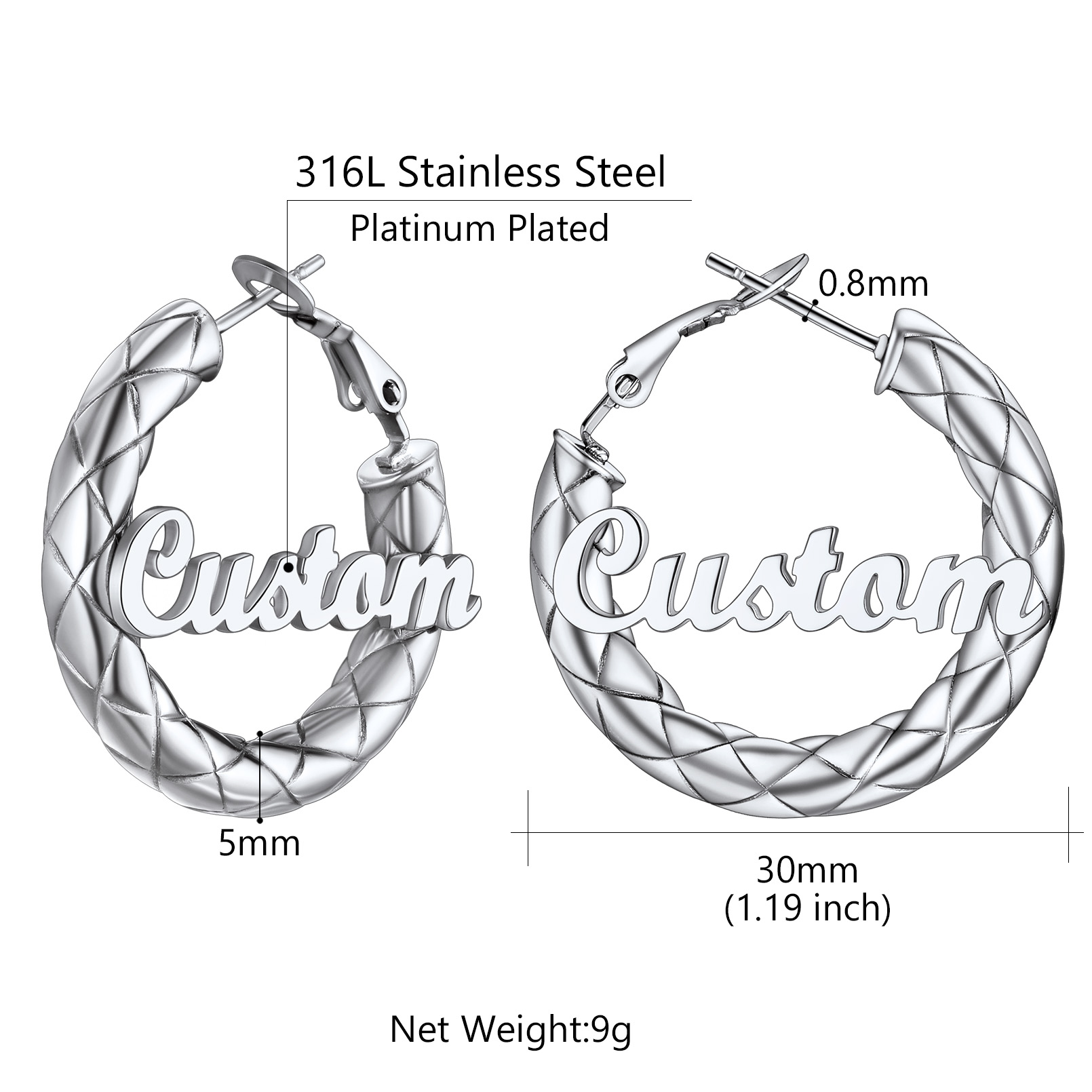 Personalized Hoop Earrings with Name Inside Gift for Women size 30