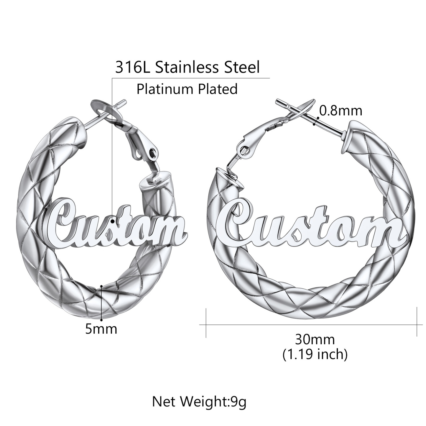 Personalized Hoop Earrings with Name Inside Gift for Women size 30