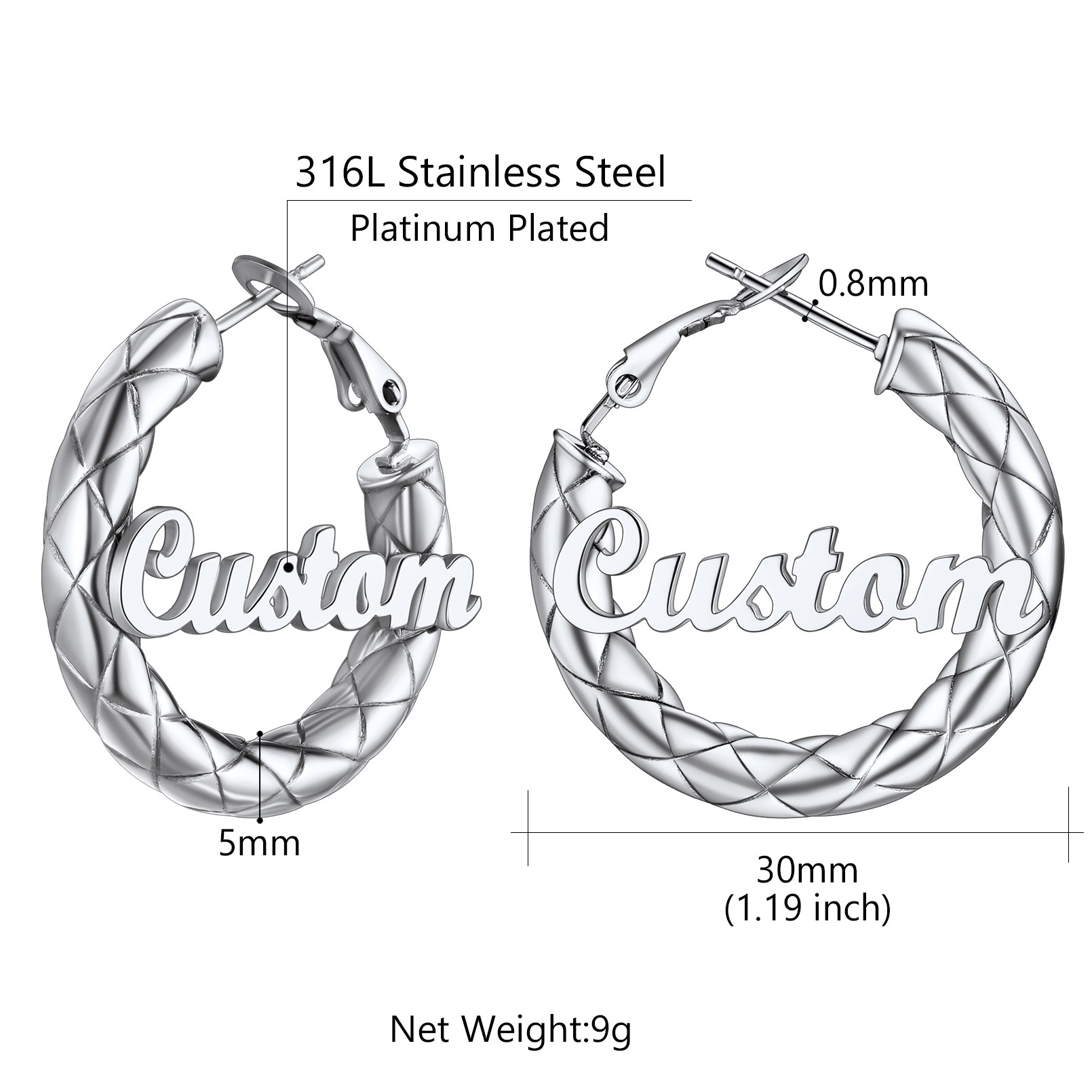 Personalized Hoop Earrings with Name Inside Gift for Women size 30