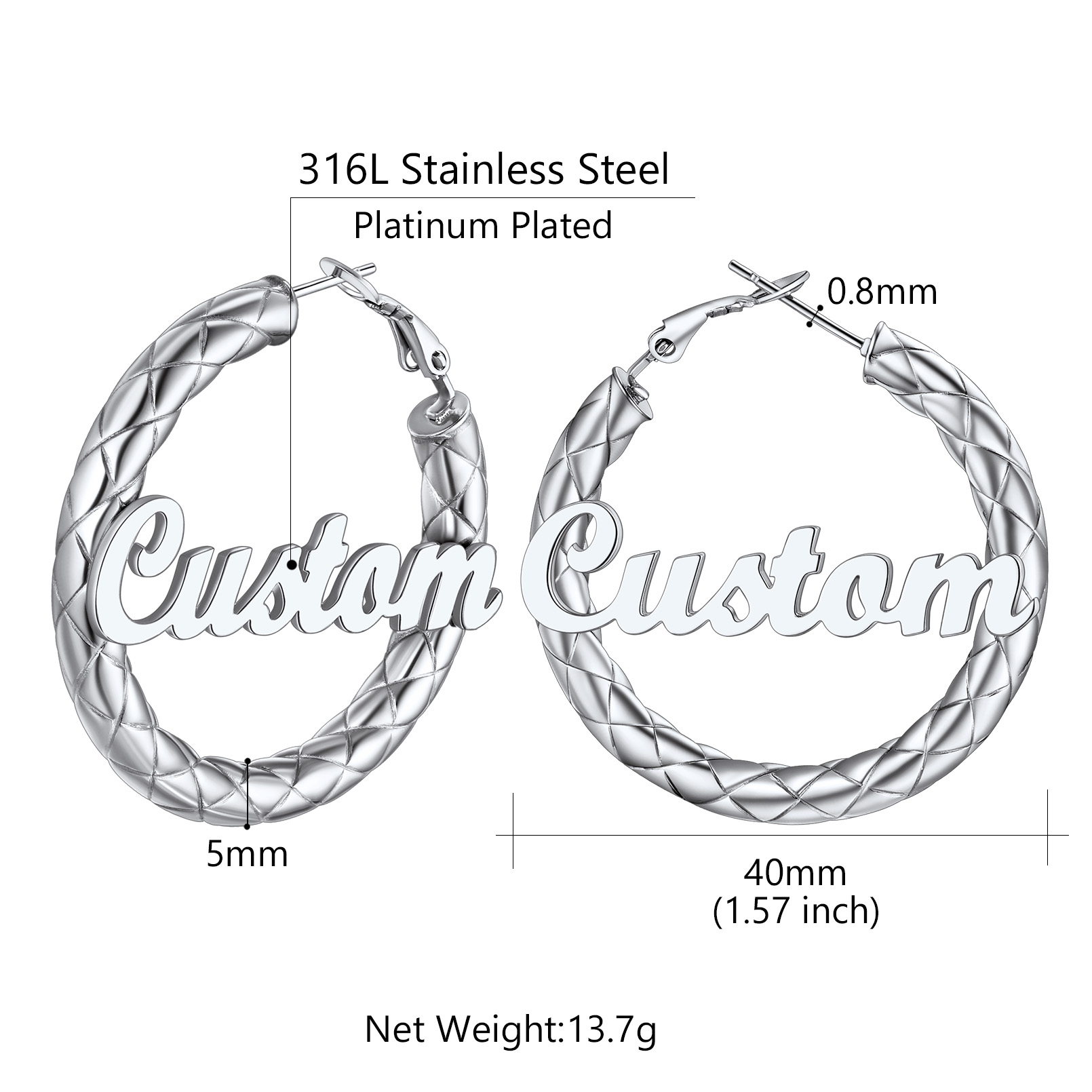 Personalized Hoop Earrings with Name Inside Gift for Women size 40