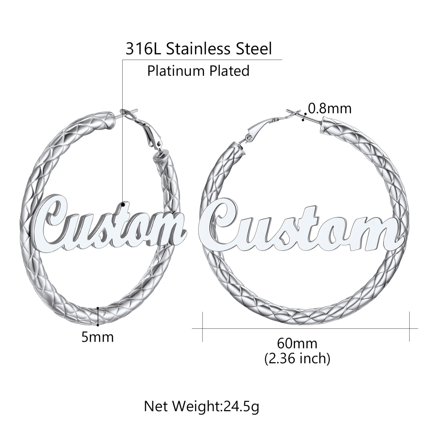 Personalized Hoop Earrings with Name Inside Gift for Women size 60