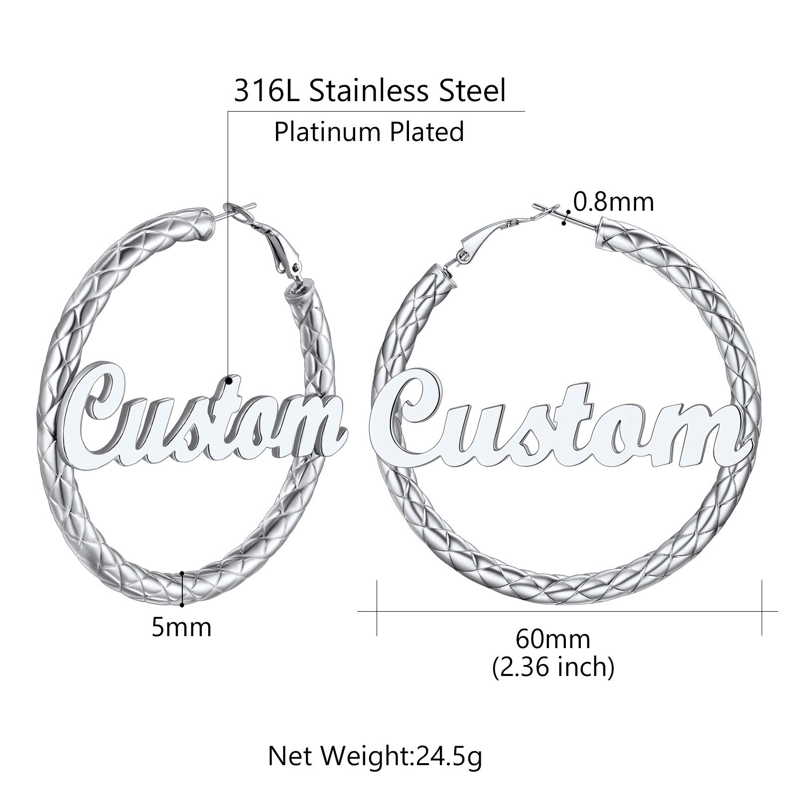 Personalized Hoop Earrings with Name Inside Gift for Women size 60
