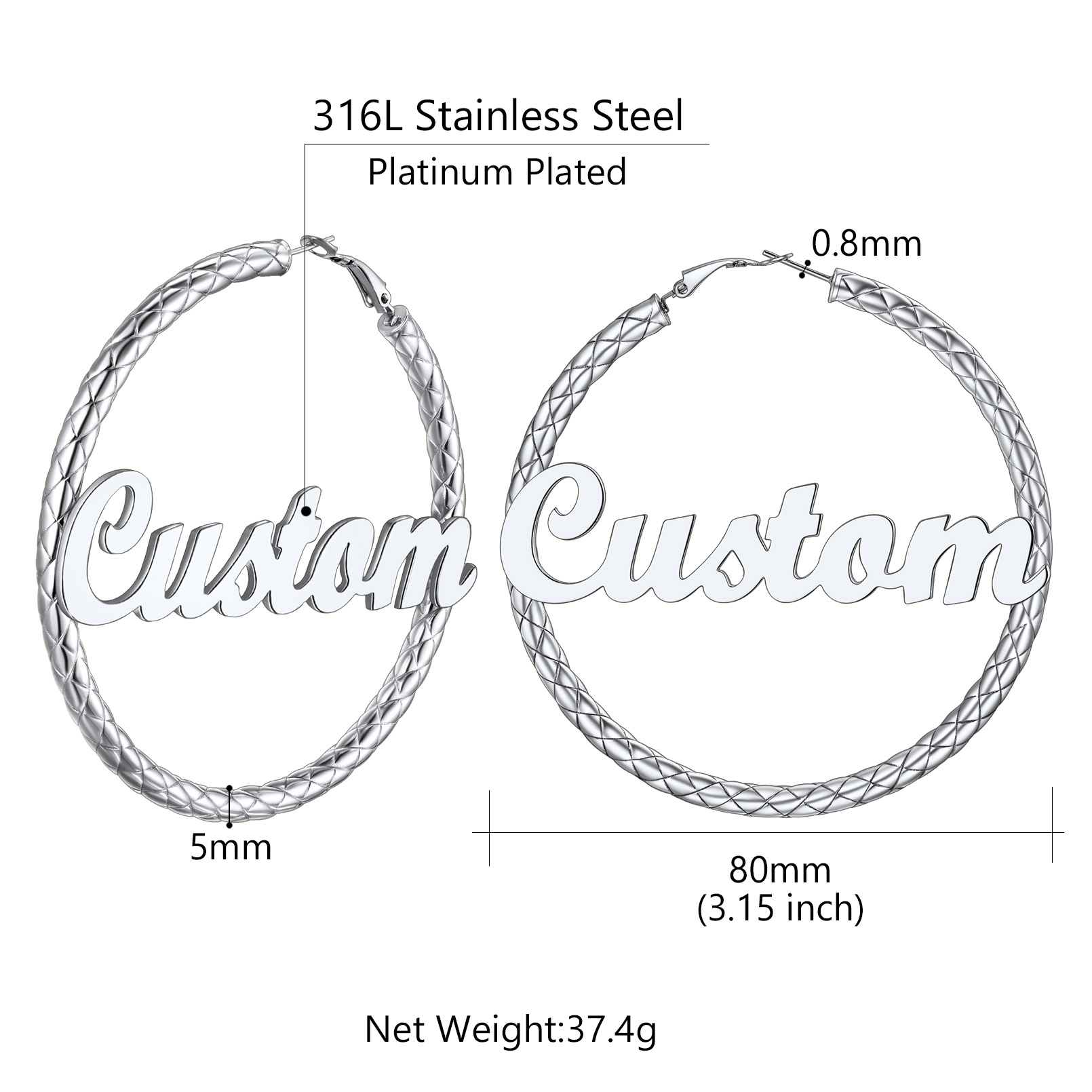 Personalized Hoop Earrings with Name Inside Gift for Women size 80