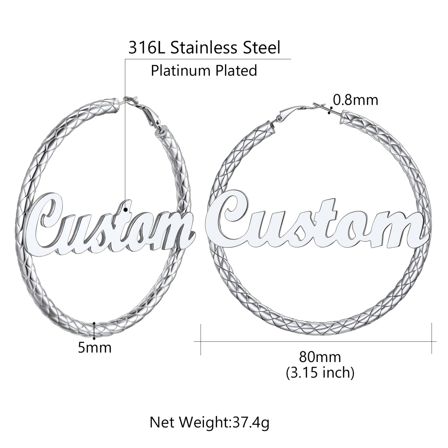 Personalized Hoop Earrings with Name Inside Gift for Women size 80