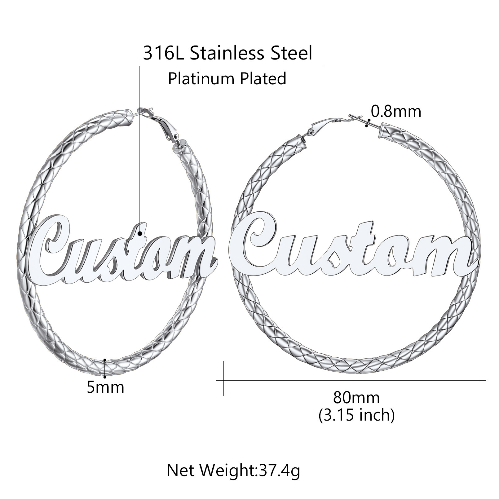 Personalized Hoop Earrings with Name Inside Gift for Women size 80