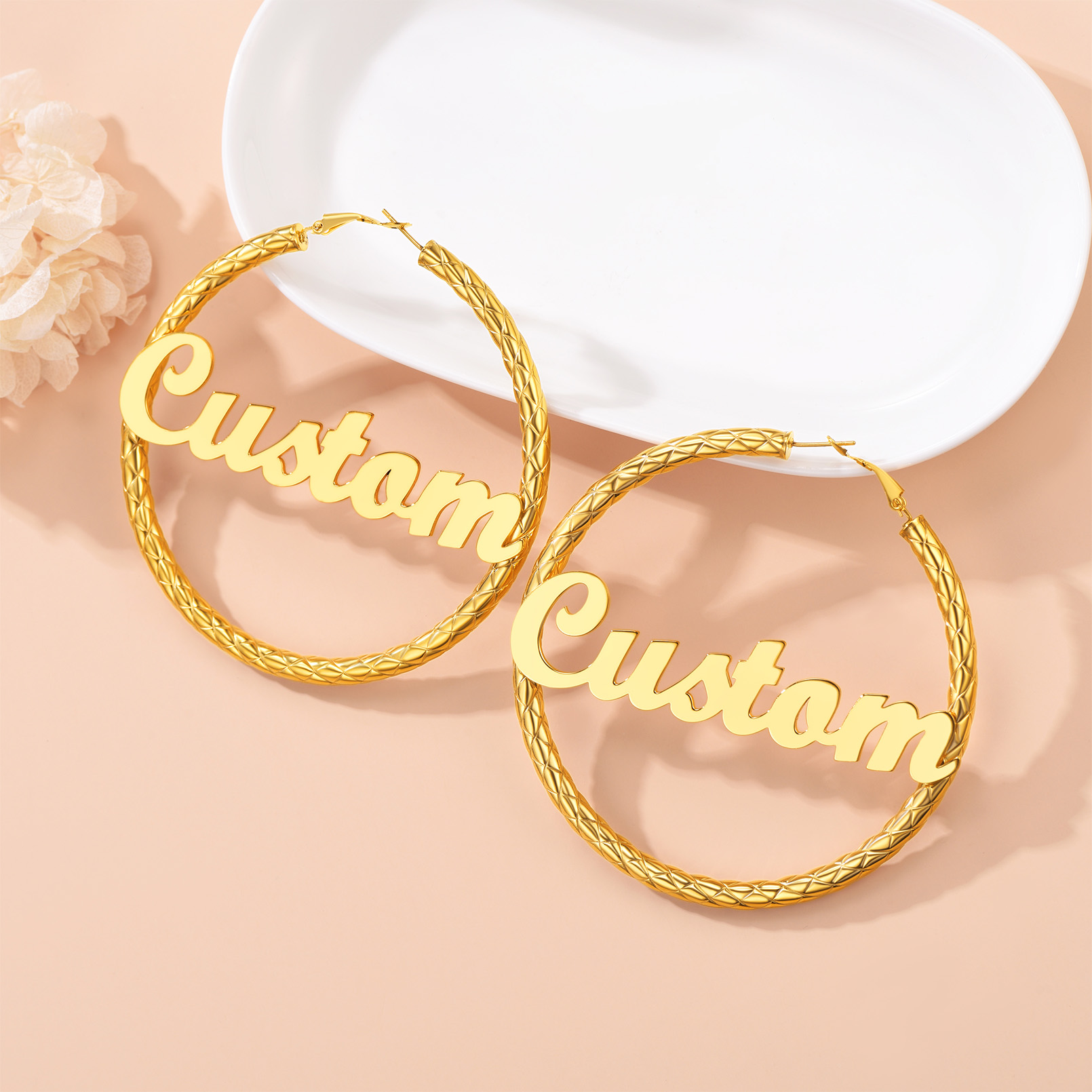 Personalized Hoop Earrings with Name Inside Gift for Women occasion