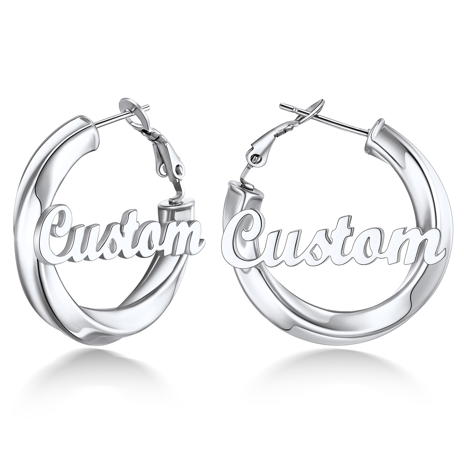 Stainless Steel Hoop Earrings Name Earrings Personalized for Women 30mm silver