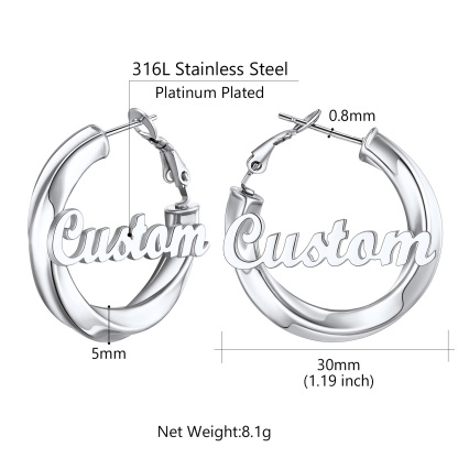 Stainless Steel Hoop Earrings Name Personalized for Women 30mm size
