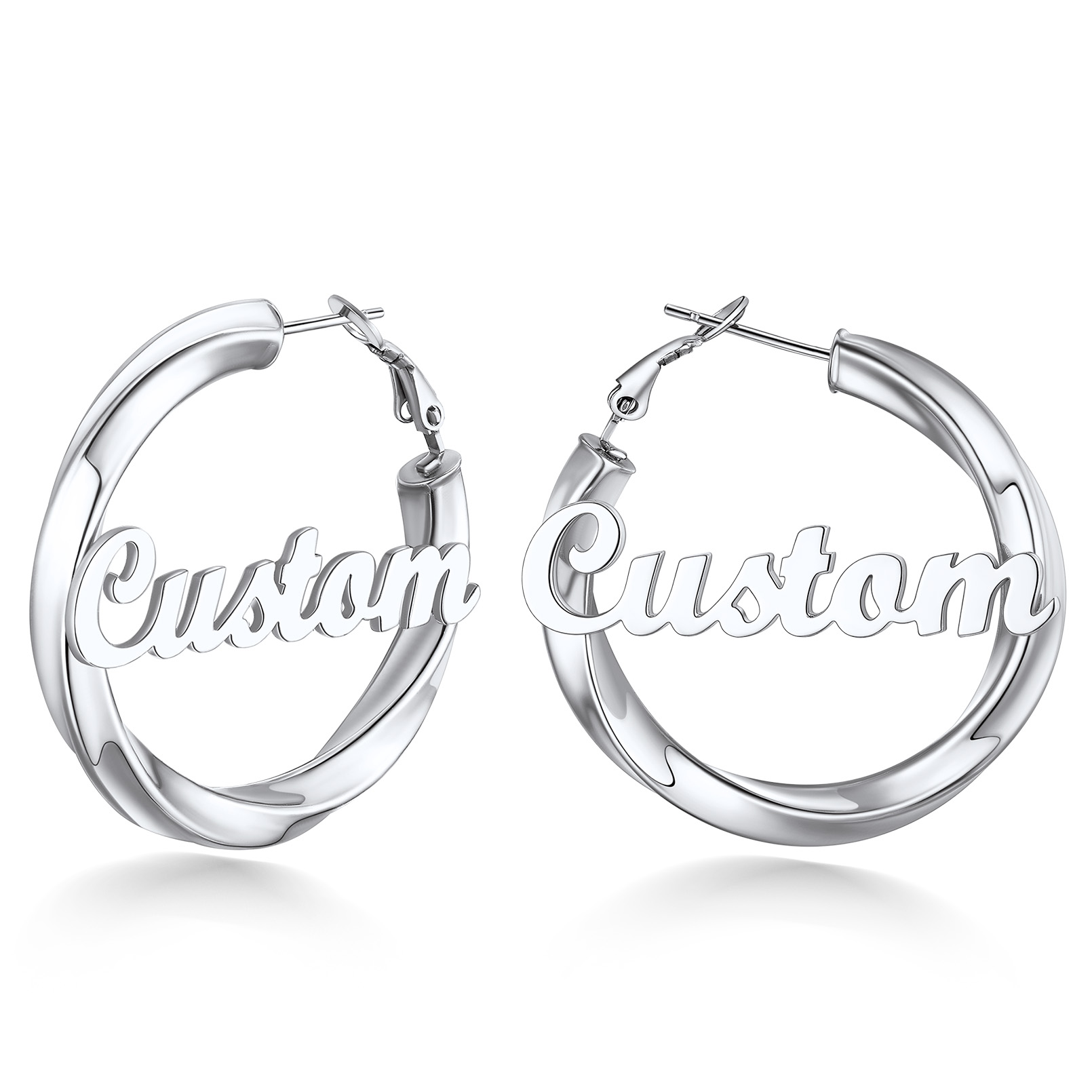 Stainless Steel Hoop Earrings Name Personalized for Women 40mm silver
