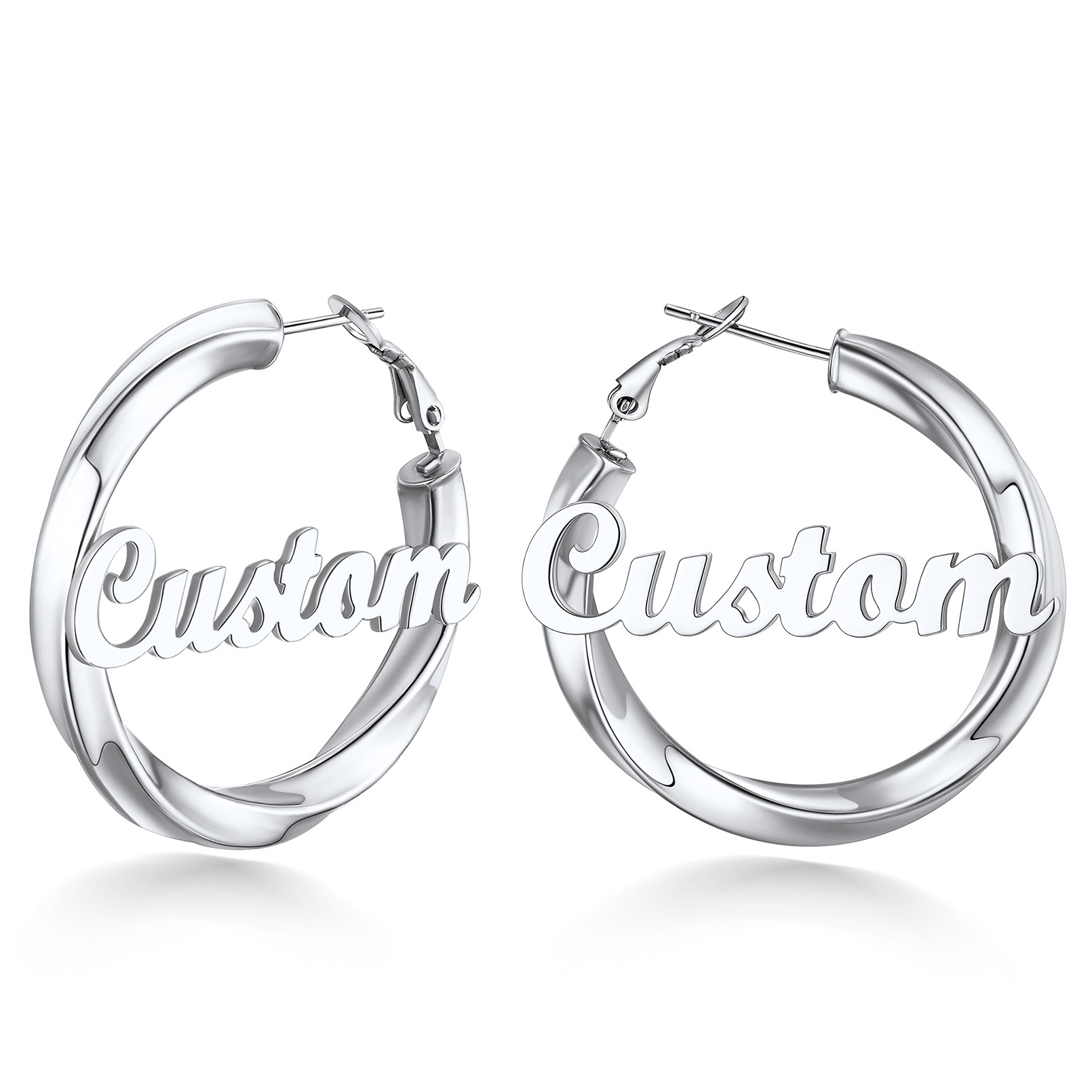 Stainless Steel Hoop Earrings Name Personalized for Women 40mm silver
