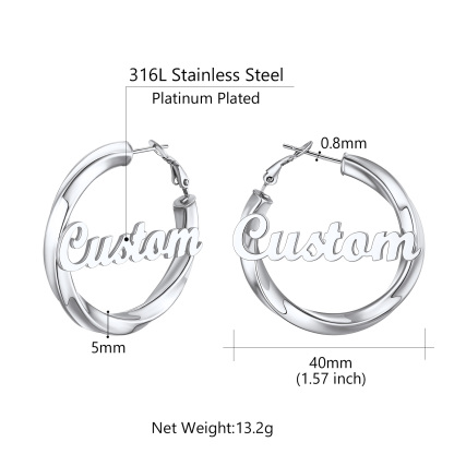 Stainless Steel Hoop Earrings Name Personalized for Women 40mm size