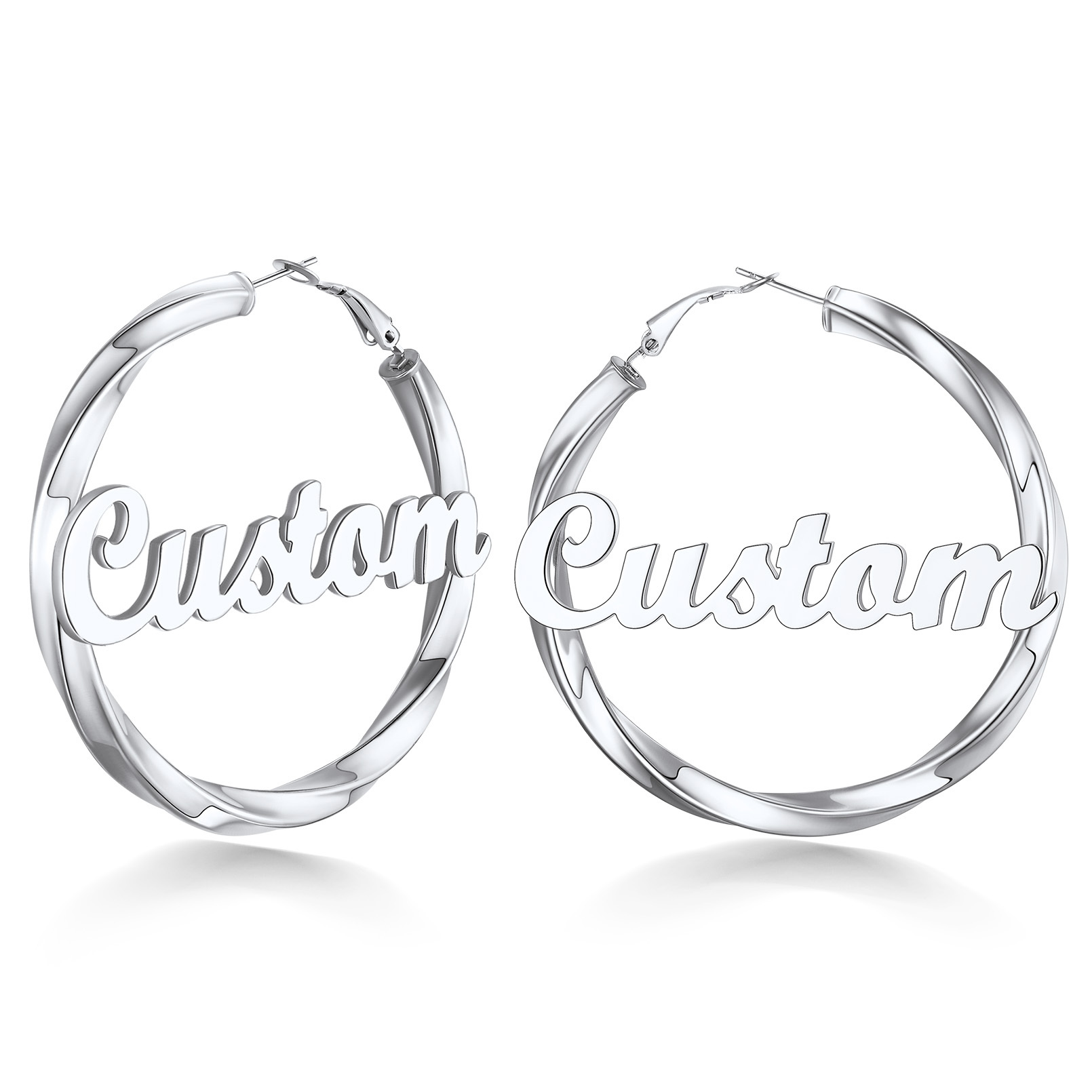 Stainless Steel Hoop Earrings Name Personalized for Women 60mm silver