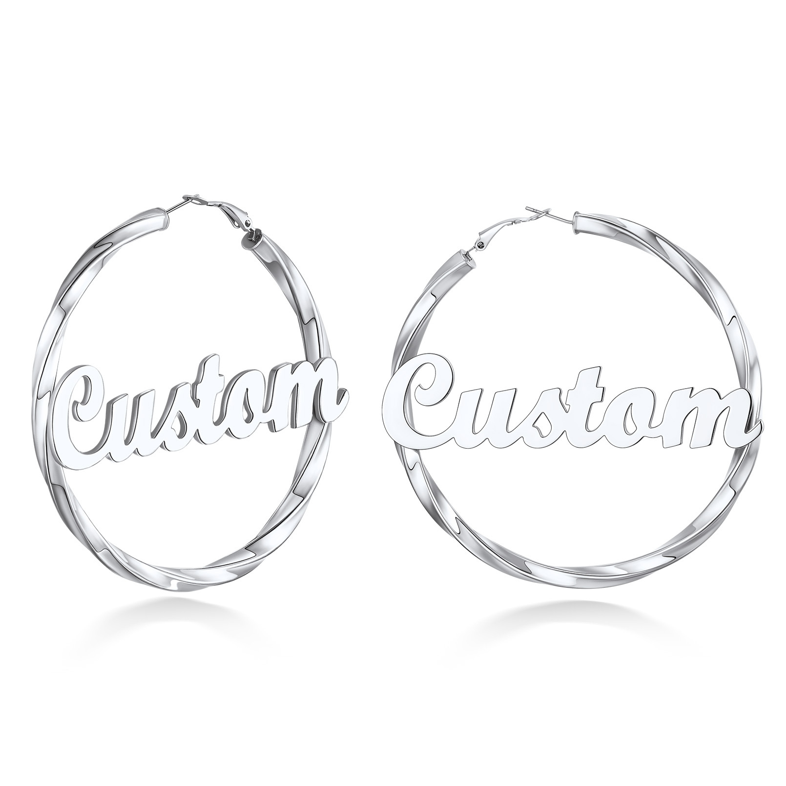 Stainless Steel Hoop Earrings Name Personalized for Women 80mm silver