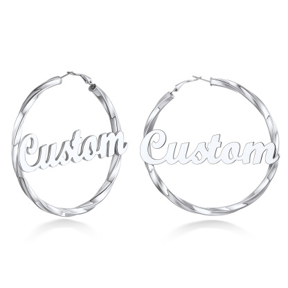 Stainless Steel Hoop Earrings Name Personalized for Women 80mm silver