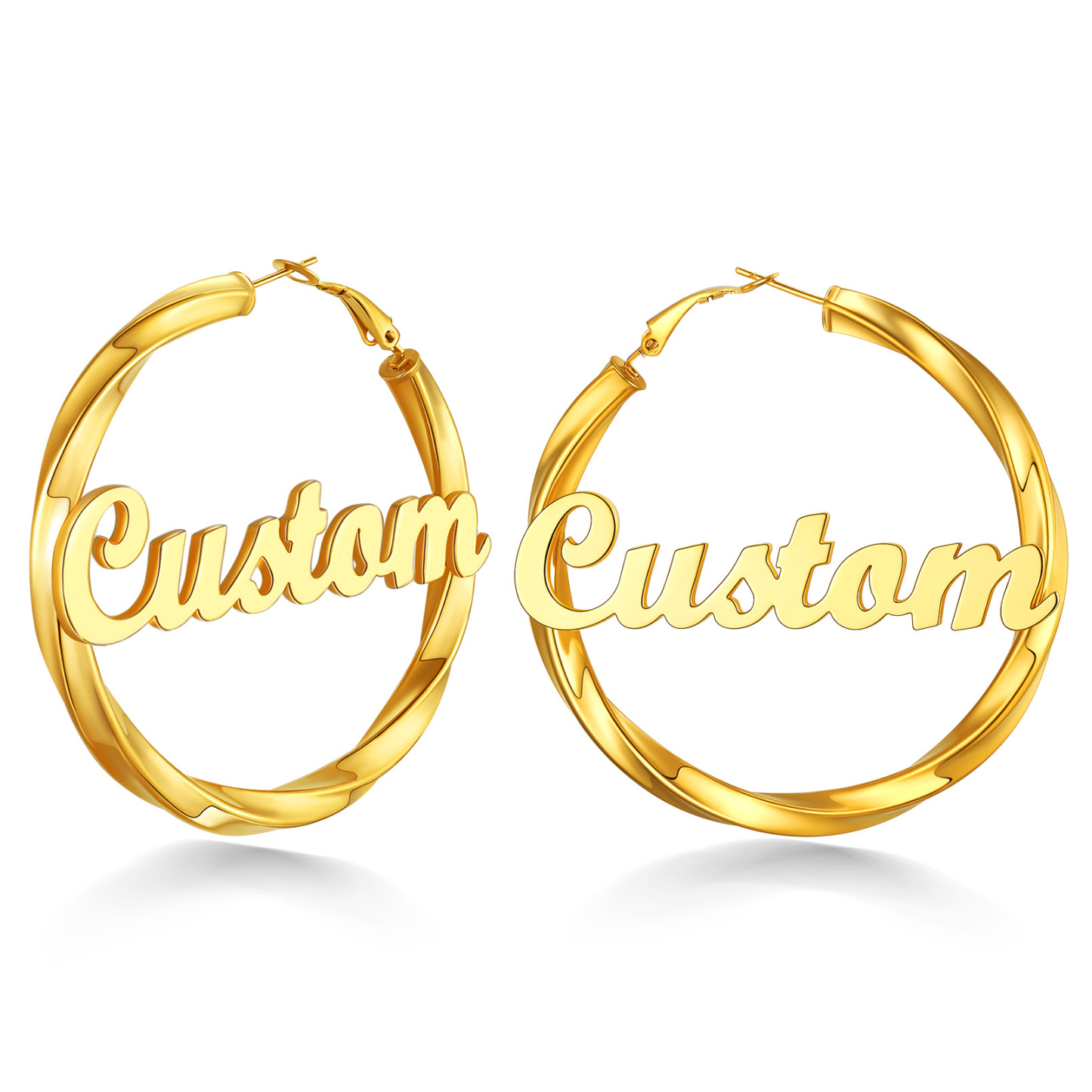 Stainless Steel Hoop Earrings Name Personalized for Women 60mm gold