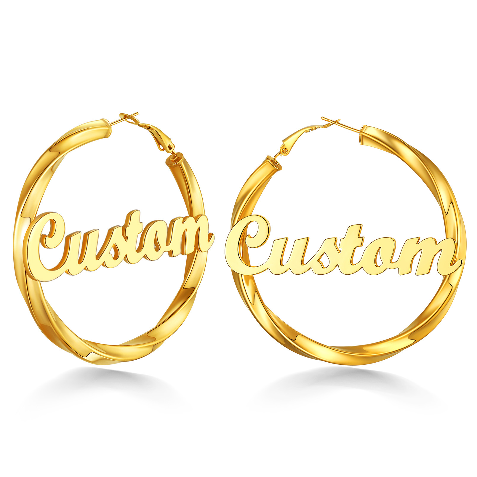 Stainless Steel Hoop Earrings Name Personalized for Women 60mm gold