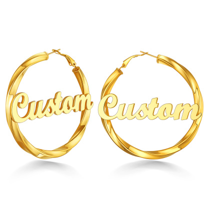 Stainless Steel Hoop Earrings Name Personalized for Women 60mm gold