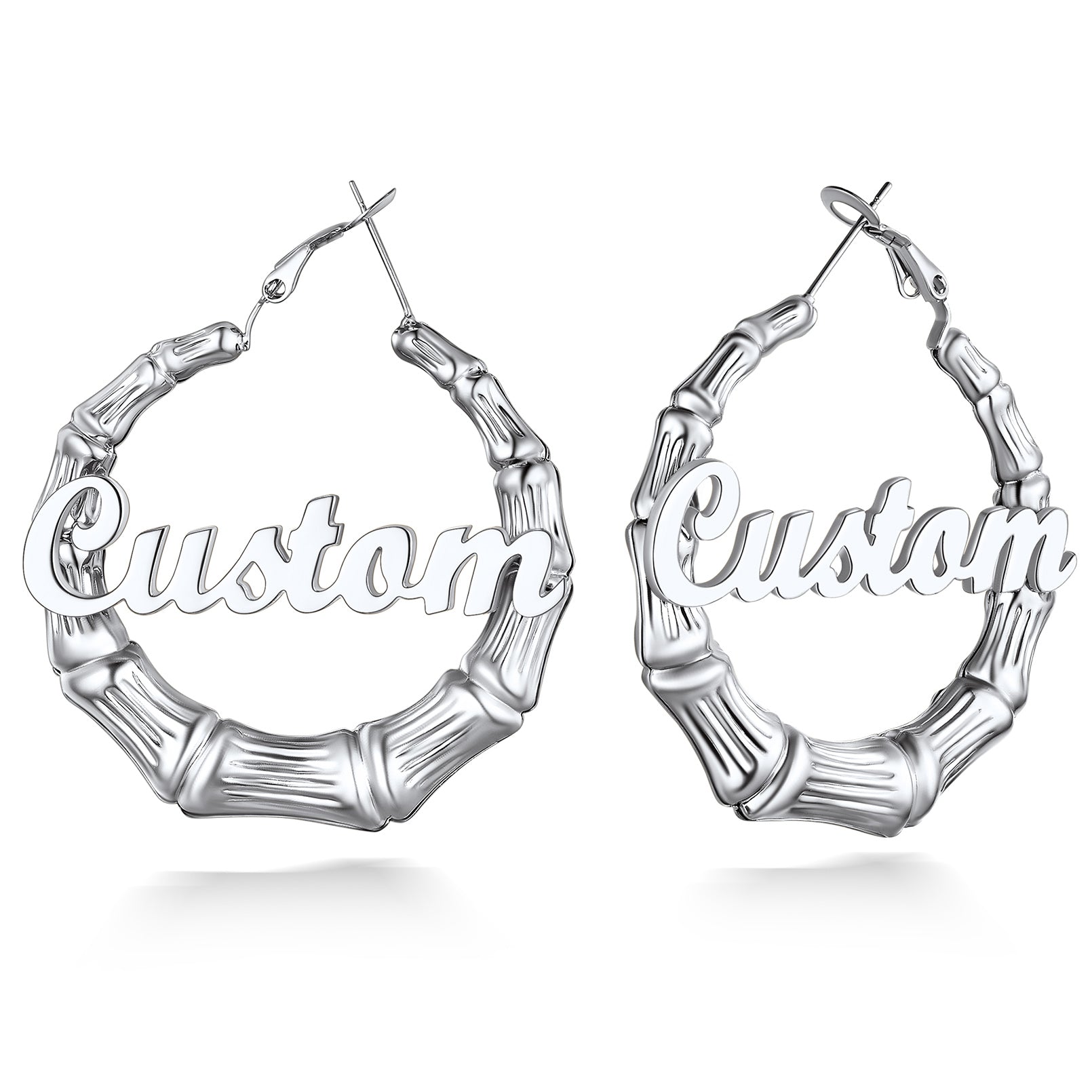 Custom4U Personalized Bamboo Hoop Earrings-Steel