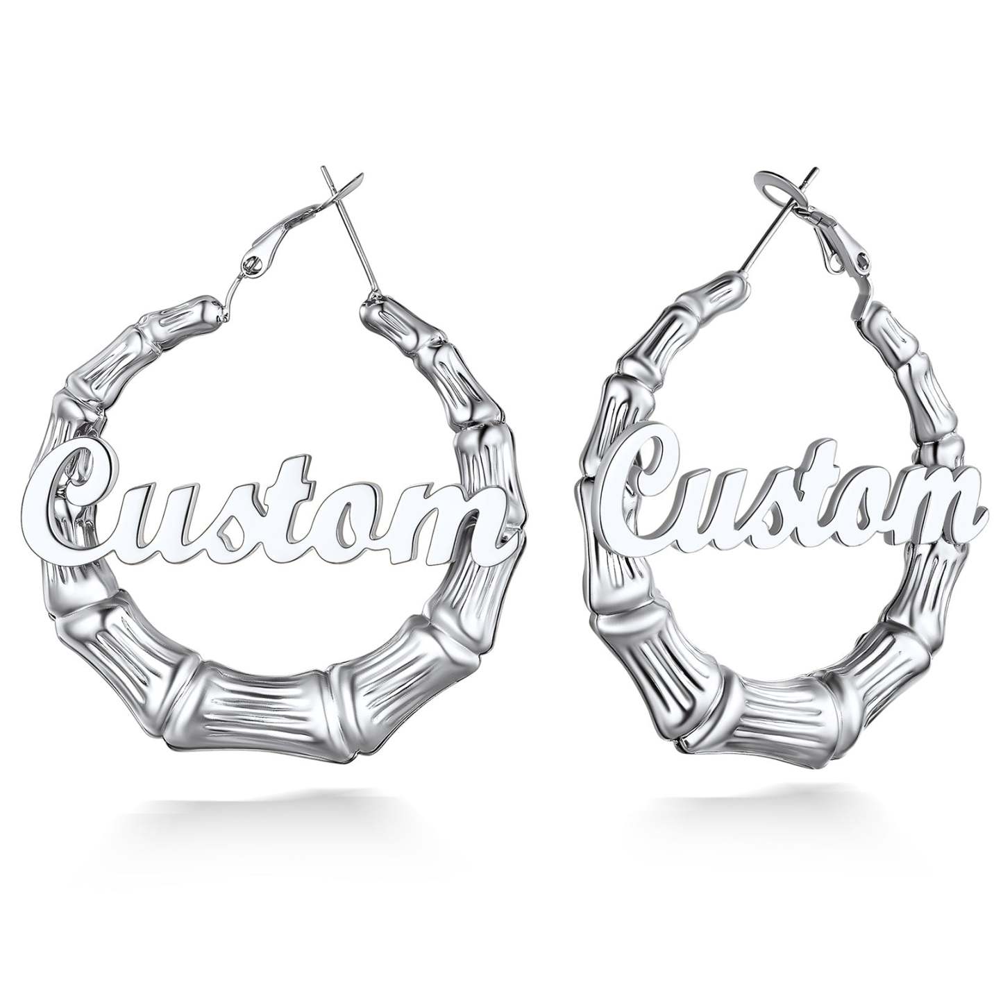 Custom4U Personalized Bamboo Hoop Earrings-Steel