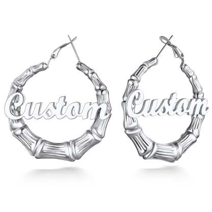 Custom4U Personalized Bamboo Hoop Earrings-Steel