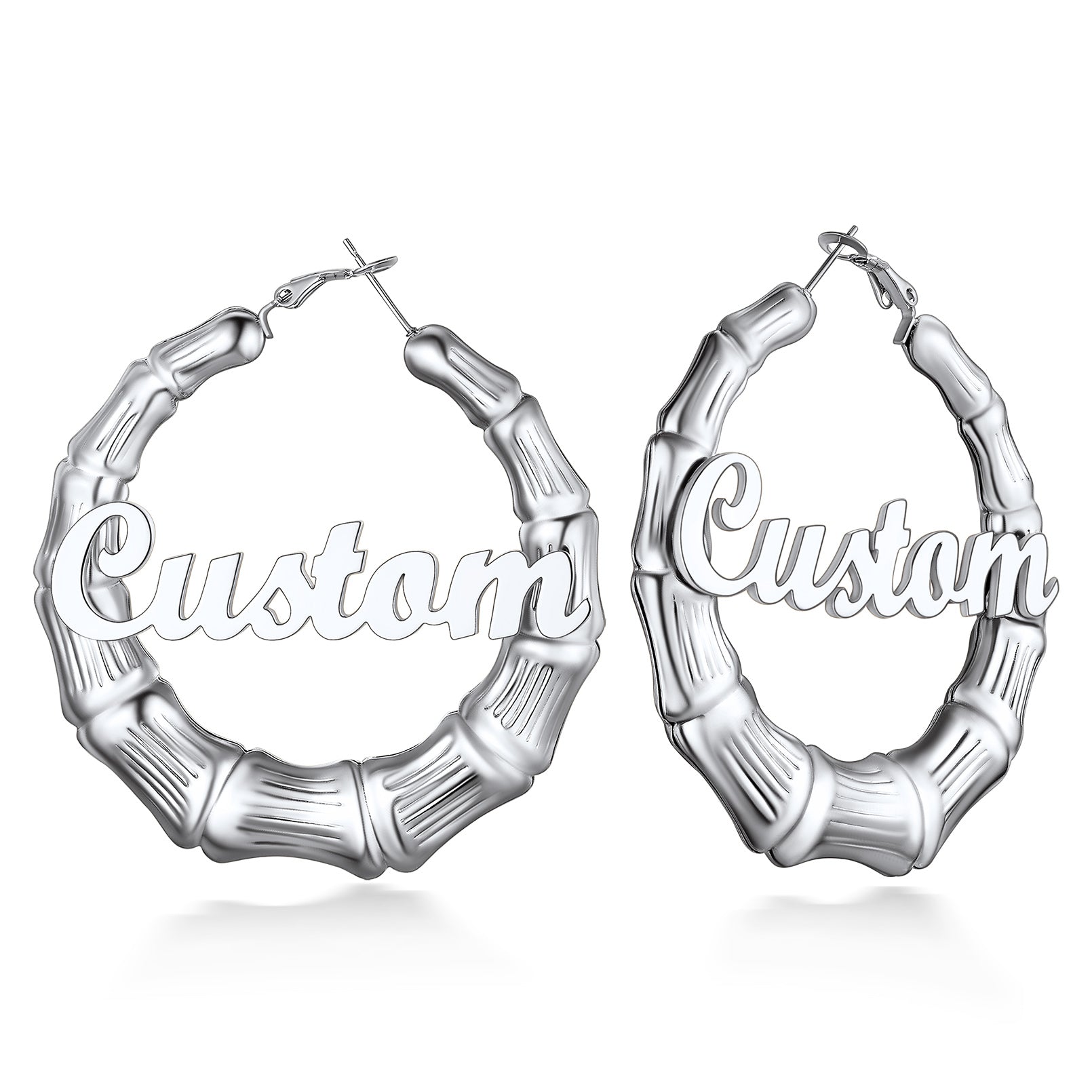 Personalized Name Bamboo Hoop Earrings for Women