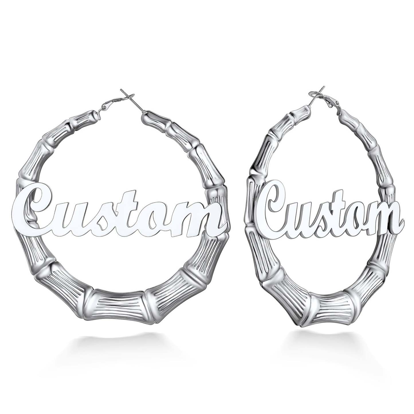 Custom4U Personalized Name Bamboo Hoop Earrings for Women
