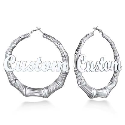 Custom4U Personalized Name Bamboo Hoop Earrings for Women