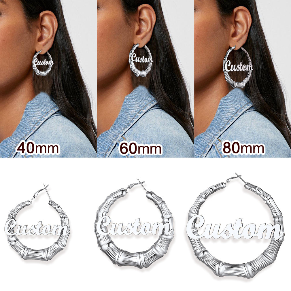Custom4U Personalized Name Bamboo Hoop Earrings for Women