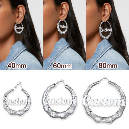 Custom4U Personalized Name Bamboo Hoop Earrings for Women