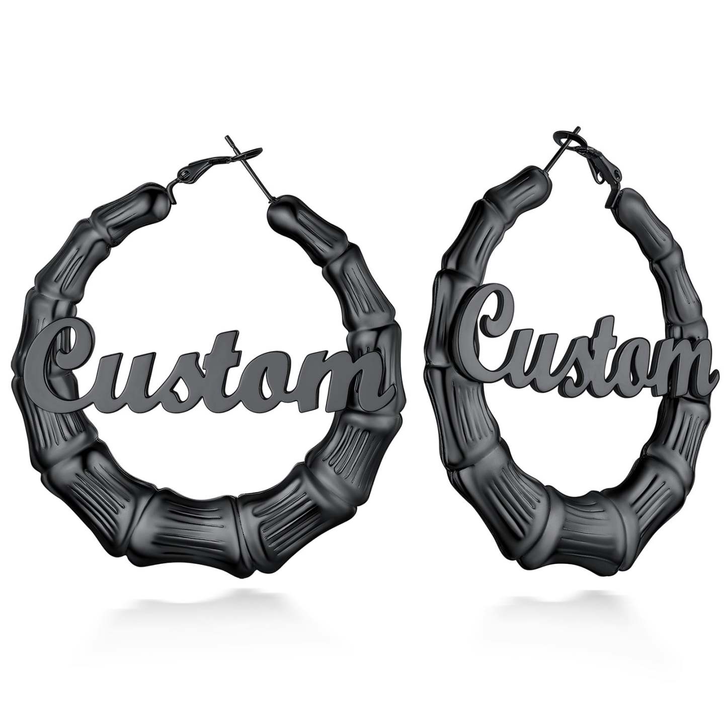 Custom4U Personalized Name Bamboo Hoop Earrings for Women
