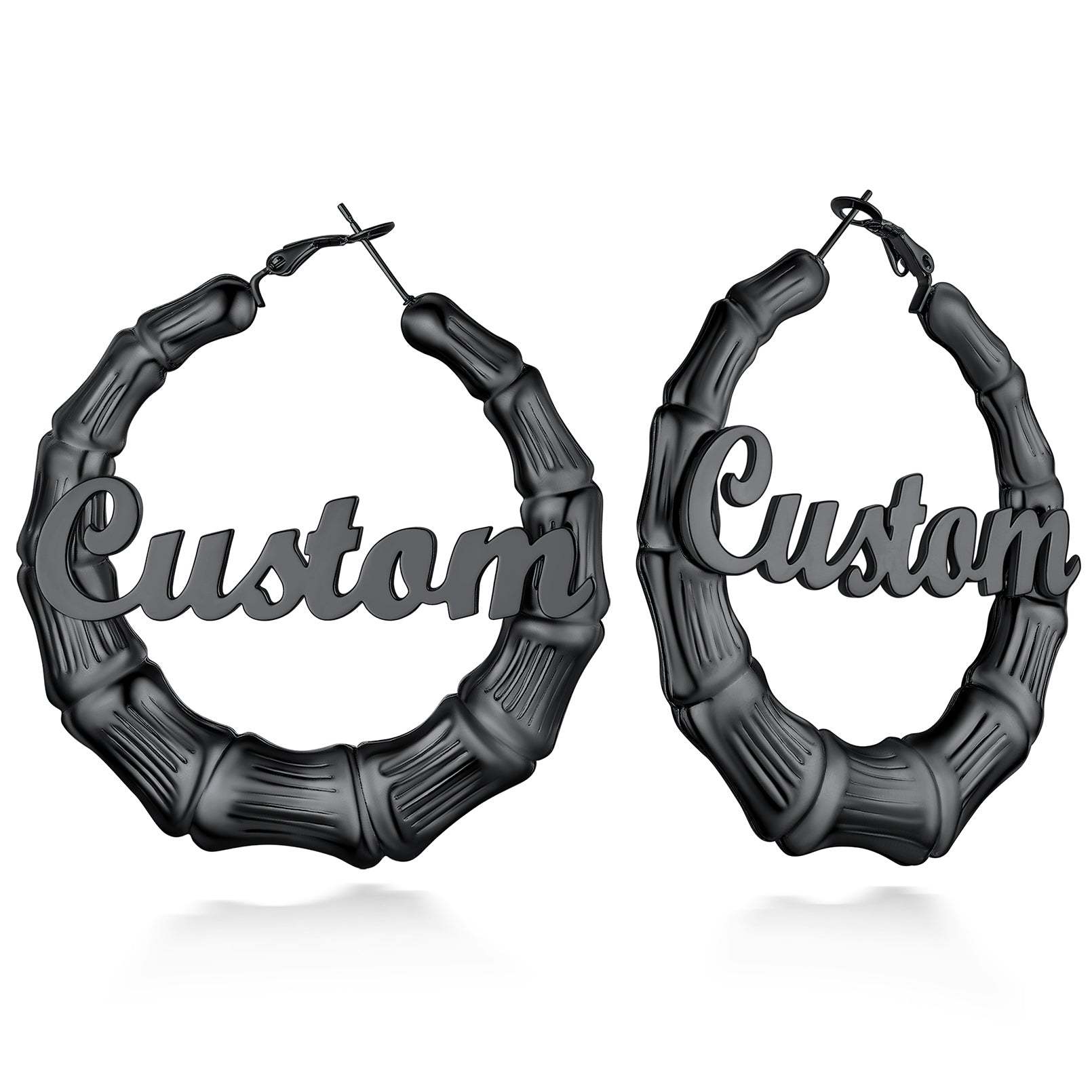 Custom4U Personalized Name Bamboo Hoop Earrings for Women