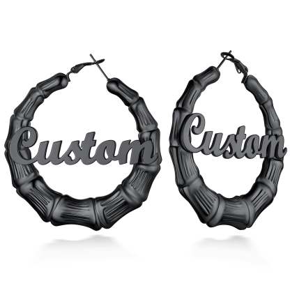Custom4U Personalized Name Bamboo Hoop Earrings for Women