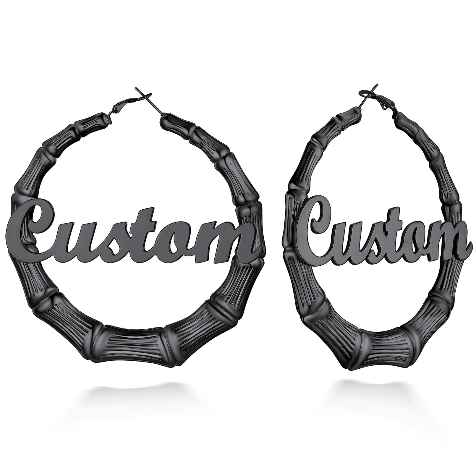 Custom4U Personalized Name Bamboo Hoop Earrings for Women