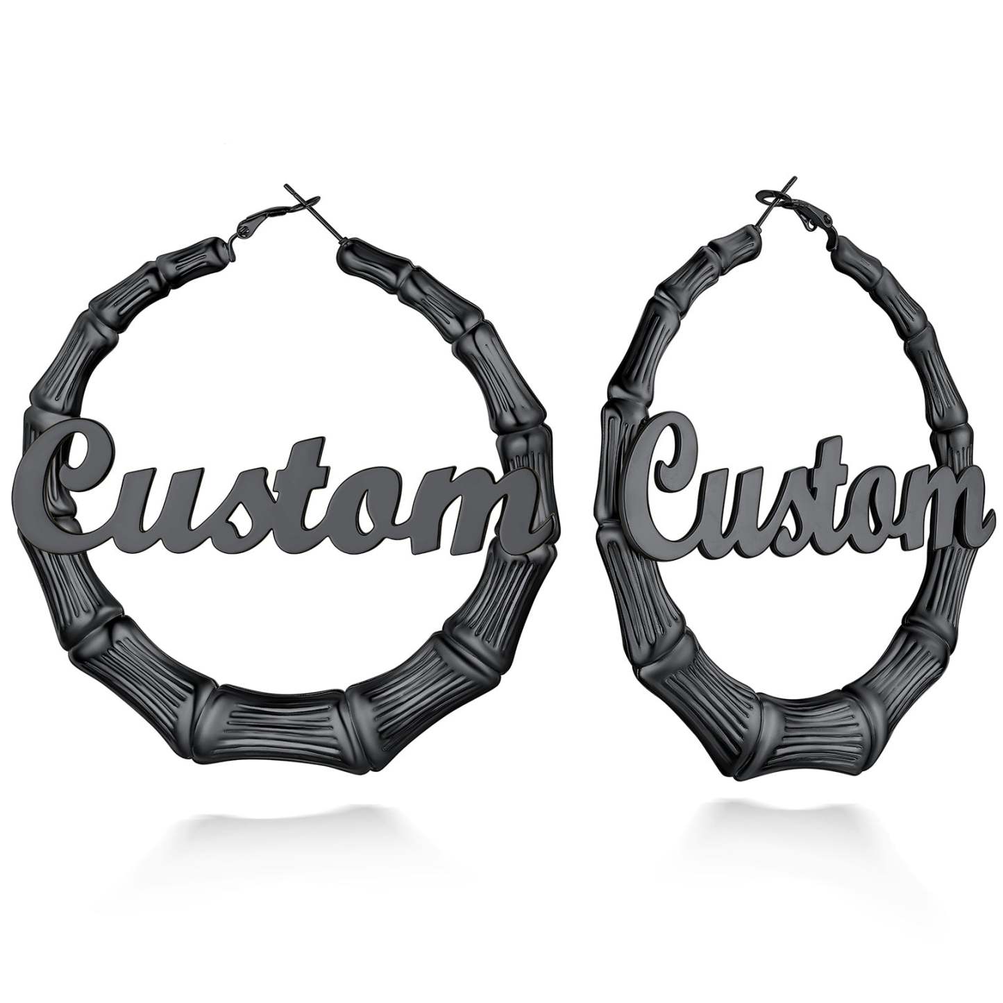 Custom4U Personalized Name Bamboo Hoop Earrings for Women