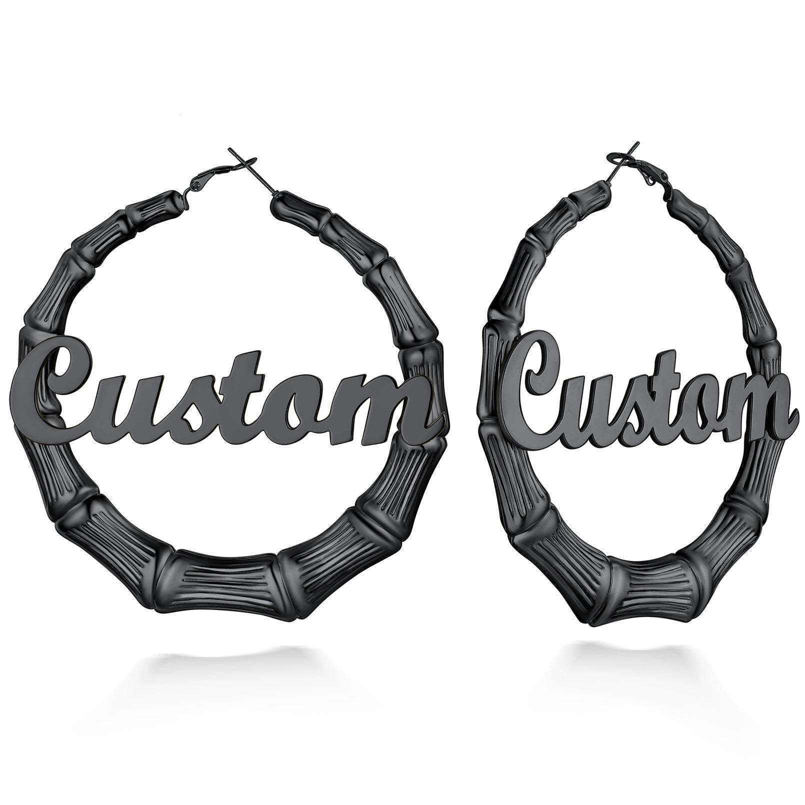 Custom4U Personalized Name Bamboo Hoop Earrings for Women