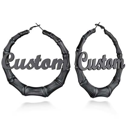 Custom4U Personalized Name Bamboo Hoop Earrings for Women