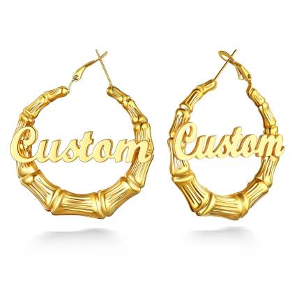 Personalized Name Bamboo Hoop Earrings for Women