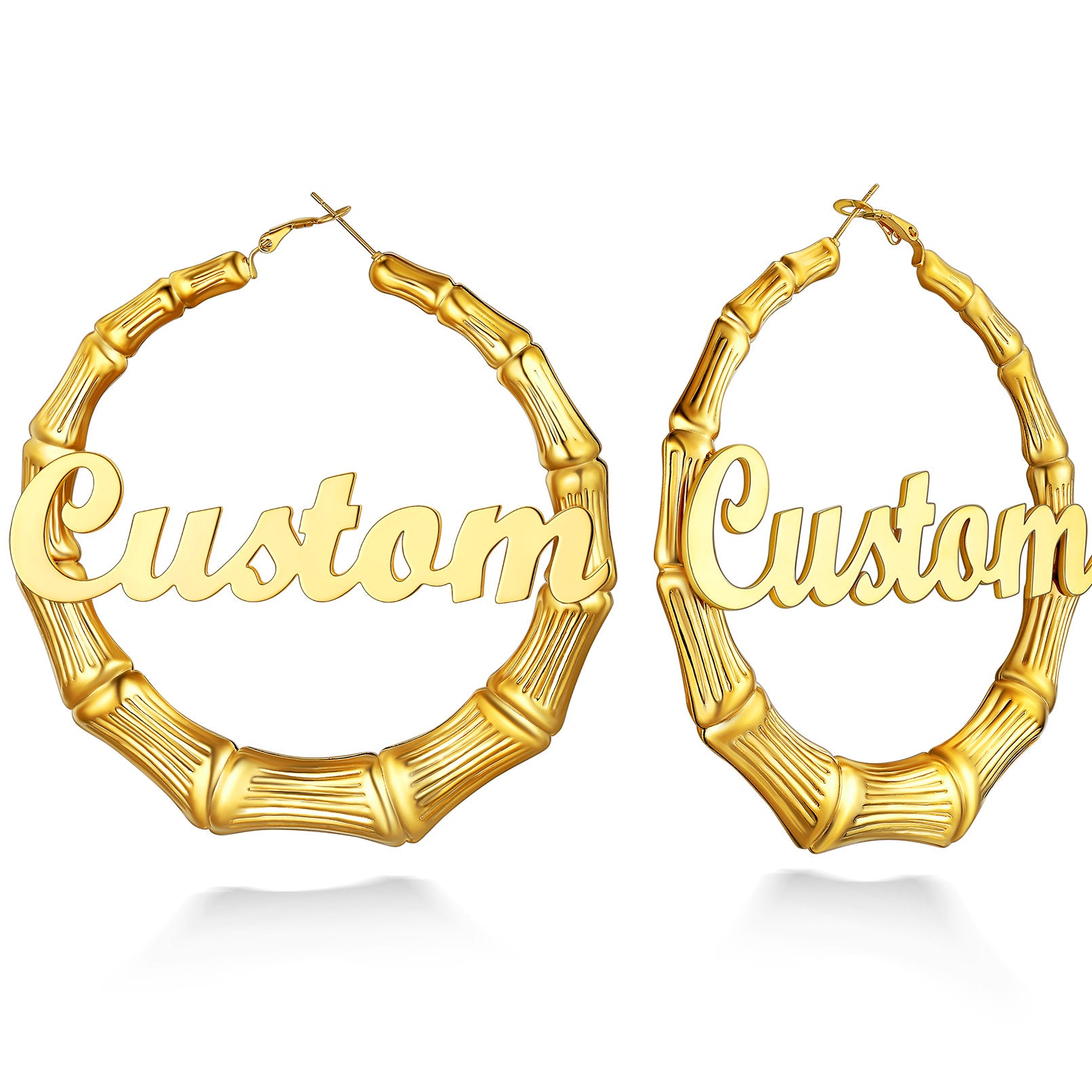 Personalized Name Bamboo Hoop Earrings for Women