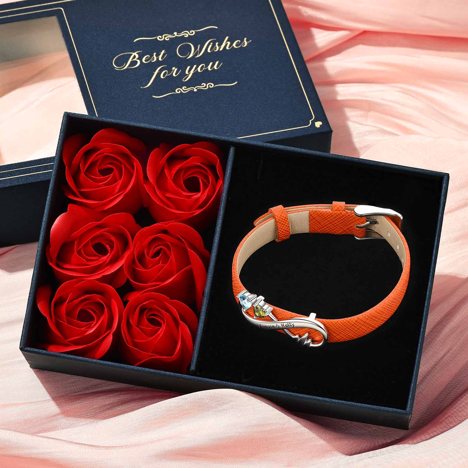 Custom Birthstone Engraved Name Infinity Leather Bracelet for Women occasion