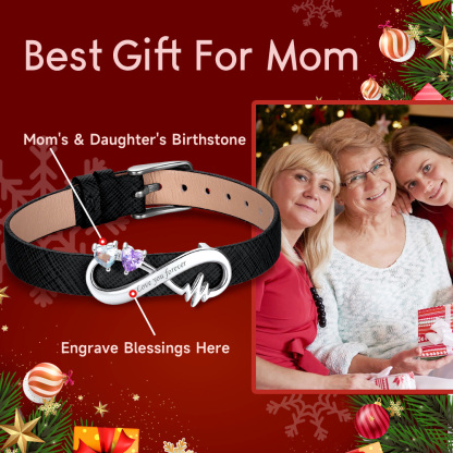 Custom Birthstone Engraved Name Infinity Leather Bracelet Christmas gift for Women