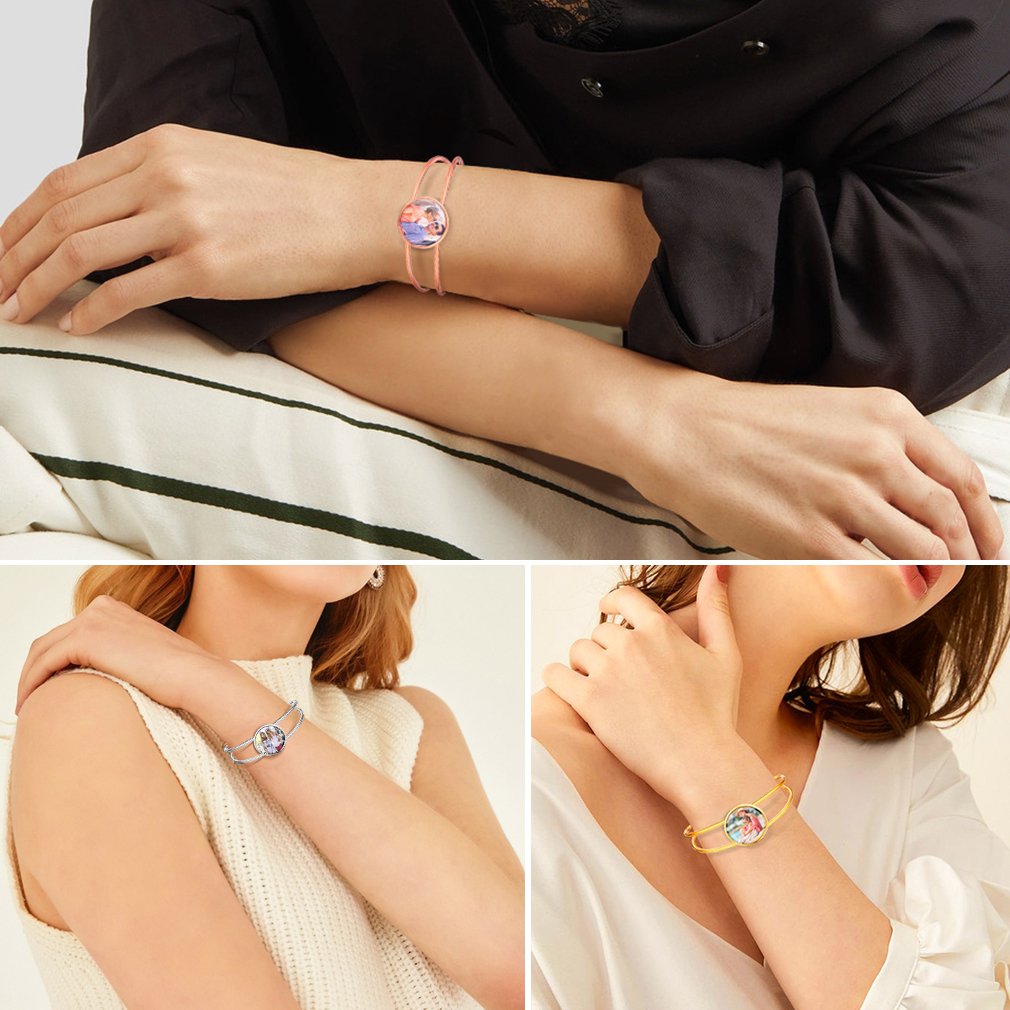 Personalized Photo Cuff Bracelets model show