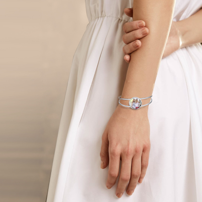 Personalized Photo Cuff Bracelets for Women model silver