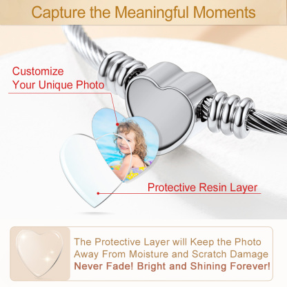 Custom Picture Heart Cuff Bracelet with Photo gift for Women