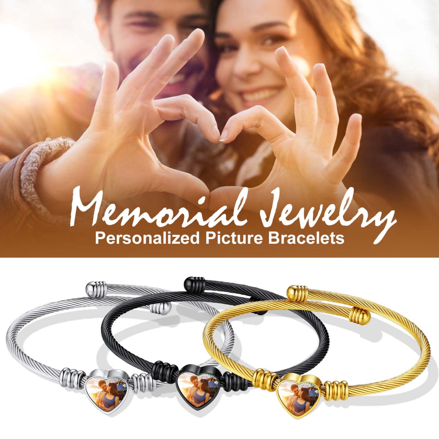 Custom Picture Heart Bracelet with Photo 