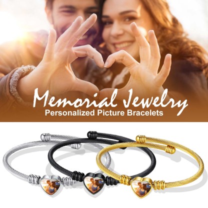 Custom Picture Heart Bracelet with Photo 