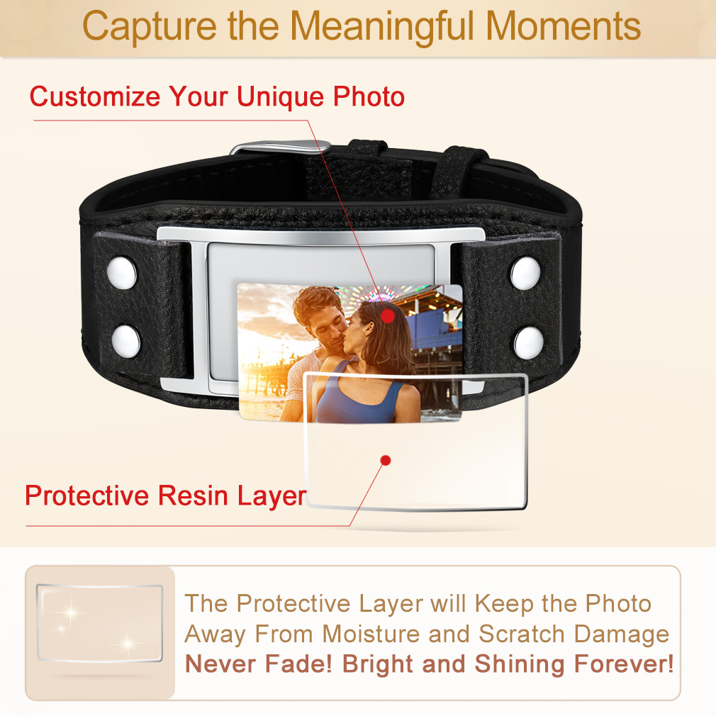 Custom Photo Leather Bracelet with Picture for Men 